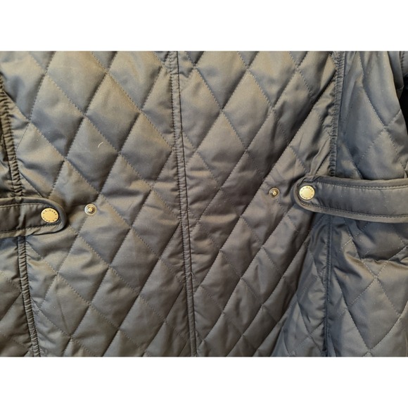 LL Bean Riding Jacket Barn Coat Women's Black Quilted Plaid Lining LARGE EUC - Picture 7 of 9
